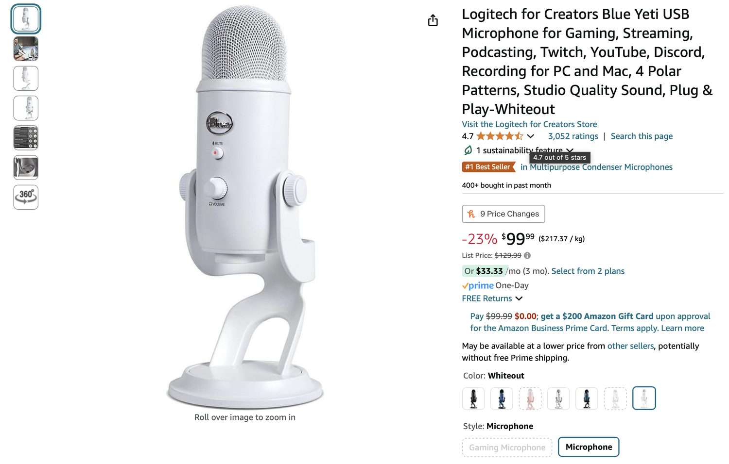 Logitech for Creators Blue Yeti USB Microphone for Gaming